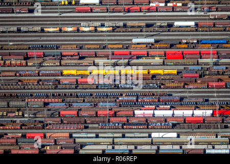 Aerial view, Hagen-Vorhalle marshalling yard, train wagons, freight trains, Hagen, Ruhr area, North Rhine-Westphalia, Germany, Europe, DEU, birds-eyes Stock Photo