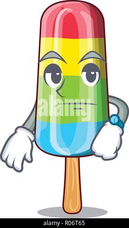 Waiting colorful ice cream stick on mascot Stock Vector