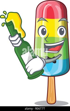 With beer colorful ice cream stick on mascot Stock Vector