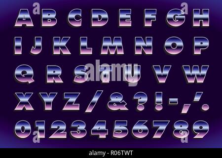 Retro 80's Letters - Metallic Type. Vector Alphabet, Symbols, Numbers Stock Vector