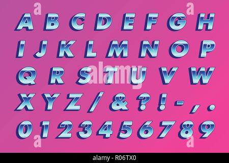 Retro 80's Letters - Metallic Type. Vector Alphabet, Symbols, Numbers Stock Vector