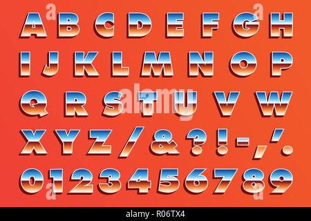 Retro 80's Letters - Metallic Type. Vector Alphabet, Symbols, Numbers Stock Vector