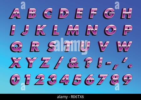 Retro 80's Letters - Metallic Type. Vector Alphabet, Symbols, Numbers Stock Vector