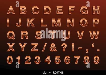 Bronze Letters - Metallic Type. Retro Vector Alphabet, Symbols, Numbers Stock Vector