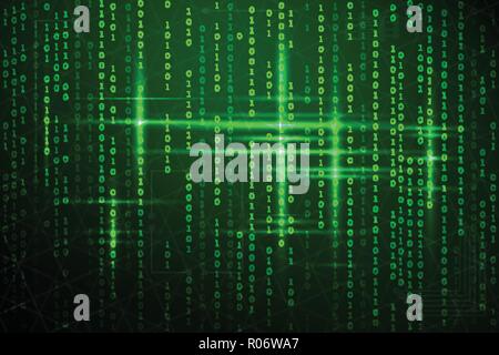 Abstract matrix background. Vector illustration. Virtual design technology. Green glow. Stock Vector