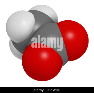 Acetate anion, chemical structure. 3D rendering. Atoms are represented as spheres with conventional color coding: carbon (grey), hydrogen (white), oxy Stock Photo