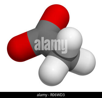 Acetate anion, chemical structure. 3D rendering. Atoms are represented as spheres with conventional color coding: carbon (grey), hydrogen (white), oxy Stock Photo