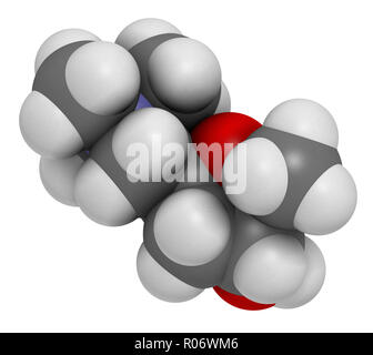 Muscarine mushroom toxin molecule. Agonist of the muscarinic acetylcholine receptors. 3D rendering. Atoms are represented as spheres with conventional Stock Photo