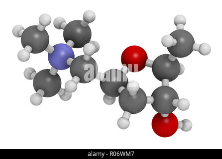 Muscarine mushroom toxin molecule. Agonist of the muscarinic acetylcholine receptors. 3D rendering. Atoms are represented as spheres with conventional Stock Photo