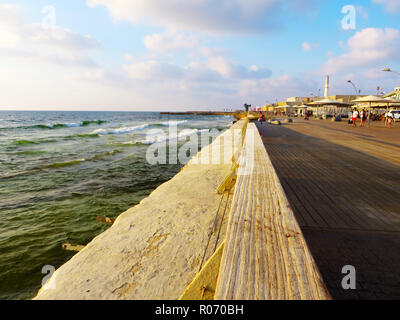 Charming view of the Mediterranean Sea. The coast of Tel Aviv. Beaches of the largest city in Israel. Summer of 2018 Stock Photo