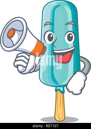 With megaphone fruit ice cream on stick cartoon Stock Vector