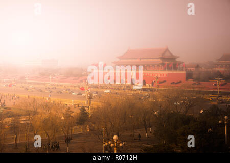 An aerial bird view of the the famous Forbidden City in Beijing, China. The vast area of the architectural complex Stock Photo