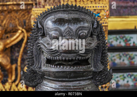 Guardian Lion in the Temple of the Emerald Buddha, Bangkok, Thailand. Stock Photo