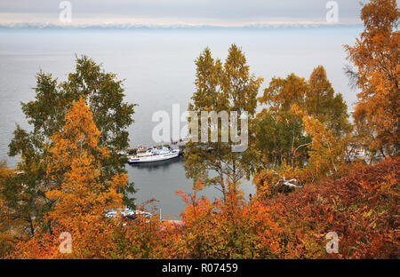 View of Port-Baikal settlement. Irkutsk oblast. Russian Stock Photo