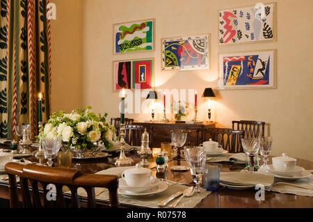 Set dining table with modern art Stock Photo