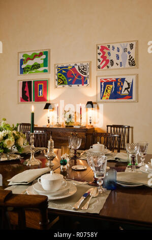 Set dining table with modern art Stock Photo