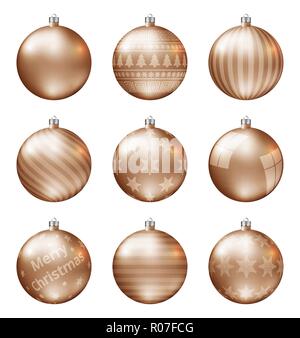 Pastel orange christmas balls isolated on white background. Photorealistic high quality vector set of christmas baubles. Stock Vector