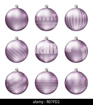 Pastel pink christmas balls isolated on white background. Photorealistic high quality vector set of christmas baubles. Stock Vector