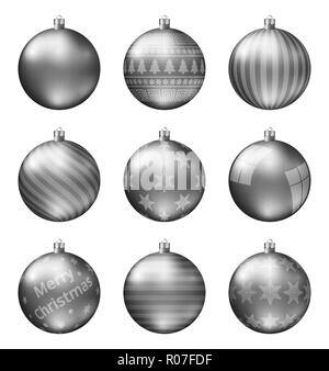 Pastel black christmas balls isolated on white background. Photorealistic high quality vector set of christmas baubles. Stock Vector