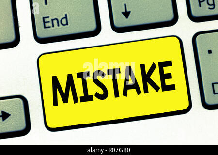 Word writing text Mistake. Business concept for Something not correct Lack of accuracy Wrong Incorrect Fail. Stock Photo