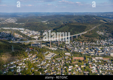 Aerial view, A45 motorway bridge between Niederschelden and Hengsbach, Niederschelden, Sieg, Siegen, Siegen-Wittgenstein, Siegerland, North Rhine-West Stock Photo