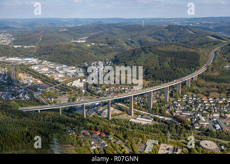 Aerial view, A45 motorway bridge between Niederschelden and Hengsbach, Niederschelden, Sieg, Siegen, Siegen-Wittgenstein, Siegerland, North Rhine-West Stock Photo