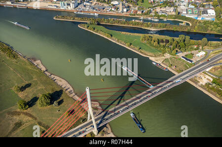 Aerial photograph, Lippedelta, DeltaPort, Wesel harbor, new mouth of the Lippe, low tide, sandbanks, river, mouth into the Rhine, Lippedorf, Wesel, Ru Stock Photo