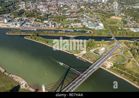 Aerial photograph, Lippedelta, DeltaPort, Wesel harbor, new mouth of the Lippe, low tide, sandbanks, river, mouth into the Rhine, Lippedorf, Wesel, Ru Stock Photo