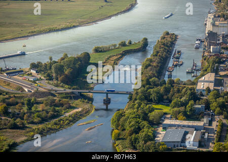 Aerial photograph, Lippedelta, DeltaPort, Wesel harbor, new mouth of the Lippe, low tide, sandbanks, river, mouth into the Rhine, Lippedorf, Wesel, Ru Stock Photo