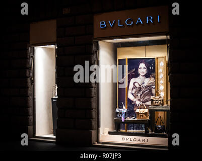 Rome, Italy - July 27 - 2010: walking in the center of Rome a fashion store in the night Stock Photo
