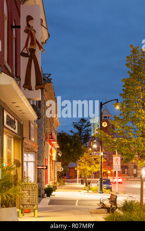 Downtown along John Street North in the Town of Arnprior in Renfrew County at dusk. Arnprior, Ontario, Canada. Stock Photo