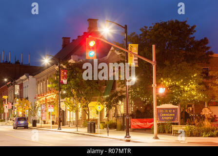 Downtown along John Street North in the Town of Arnprior in Renfrew County at dusk. Arnprior, Ontario, Canada. Stock Photo