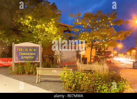 Downtown along John Street North in the Town of Arnprior in Renfrew County at dusk. Arnprior, Ontario, Canada. Stock Photo