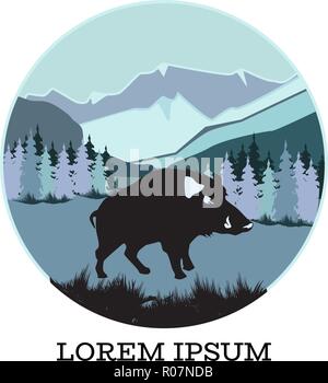 Wild pig boar silhouette on nature background vector illustration Stock Vector