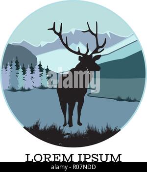 Deer silhouette on nature background vector illustration Stock Vector