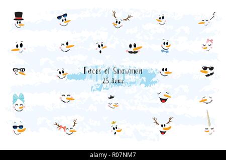 Vector Collection of Hand drawn Cute Snowman Faces Stock Vector