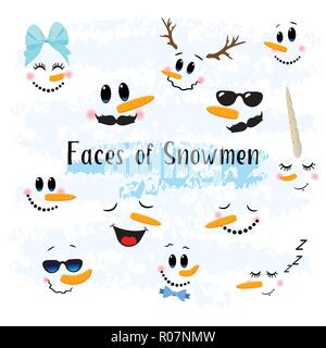 Vector Collection of Hand drawn Cute Snowman Faces Stock Vector