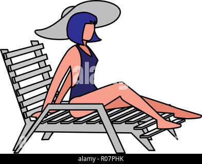 woman in swimsuit and sunbed over white background, vector illustration Stock Vector