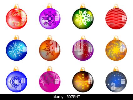 Set of 12 Christmas balls isolated on white Stock Vector
