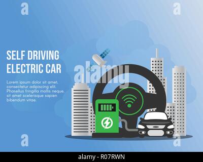 Self driving electronic car concept illustration vector design template Stock Vector