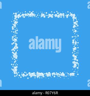 Bubbles abstract frame on blue background. Texture of foam border. Editable template. Vector illustration, eps 10. Stock Vector