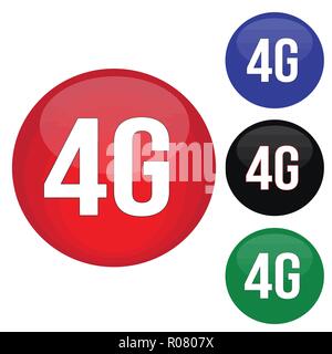 4G round website glossy buttons set on white background, vector illustration Stock Vector
