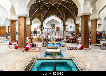 KASHAN, IRAN - APRIL 30, 2015: traditional Tea House 'Khan', ancient Hamam in the old Bazar of Kashan Stock Photo