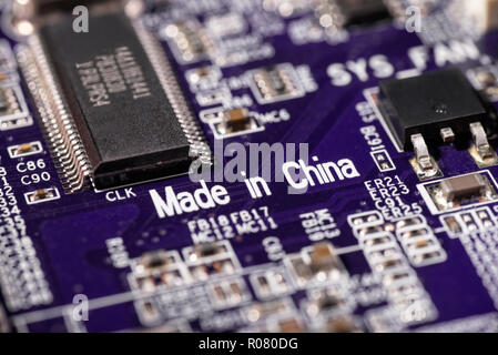 Detail of a circuit board with the note Made in China Stock Photo