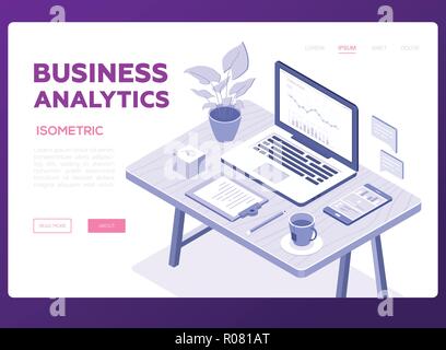 Business analytics banner - modern vector isometric illustration Stock Vector