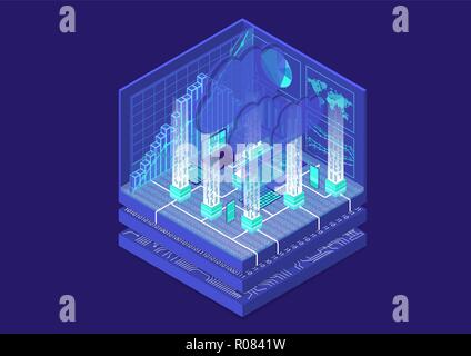 Cloud Computing isometric vector illustration. Abstract 3D infographic with mobile devices Stock Vector
