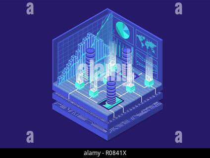Cryptocurrency isometric vector illustration. Abstract 3D infographic for financial technology Stock Vector