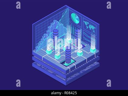 Bitcoin isometric vector illustration. Abstract 3D infographic for financial technology Stock Vector