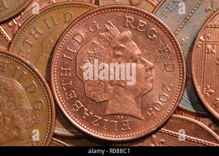 British 2 pence coins from the Royal Mint Stock Photo