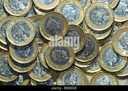 The new shaped 12 sided £1 coin that came into effect from 2017 in the United Kingdom. Stock Photo